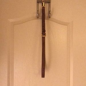 Brown Leather Animal Print Belt with Gold